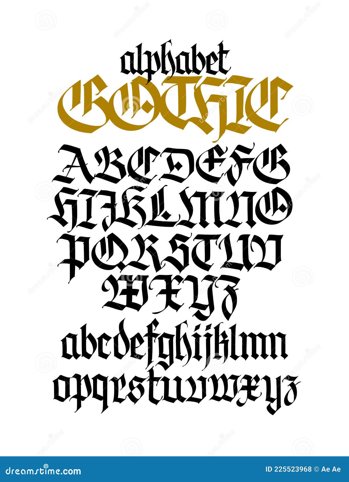 Complete Gothic Alphabet. Vector. Uppercase and Lowercase Letters on a White  Background. Beautiful Calligraphy Stock Vector - Illustration of antique,  calligraphy: 225523968