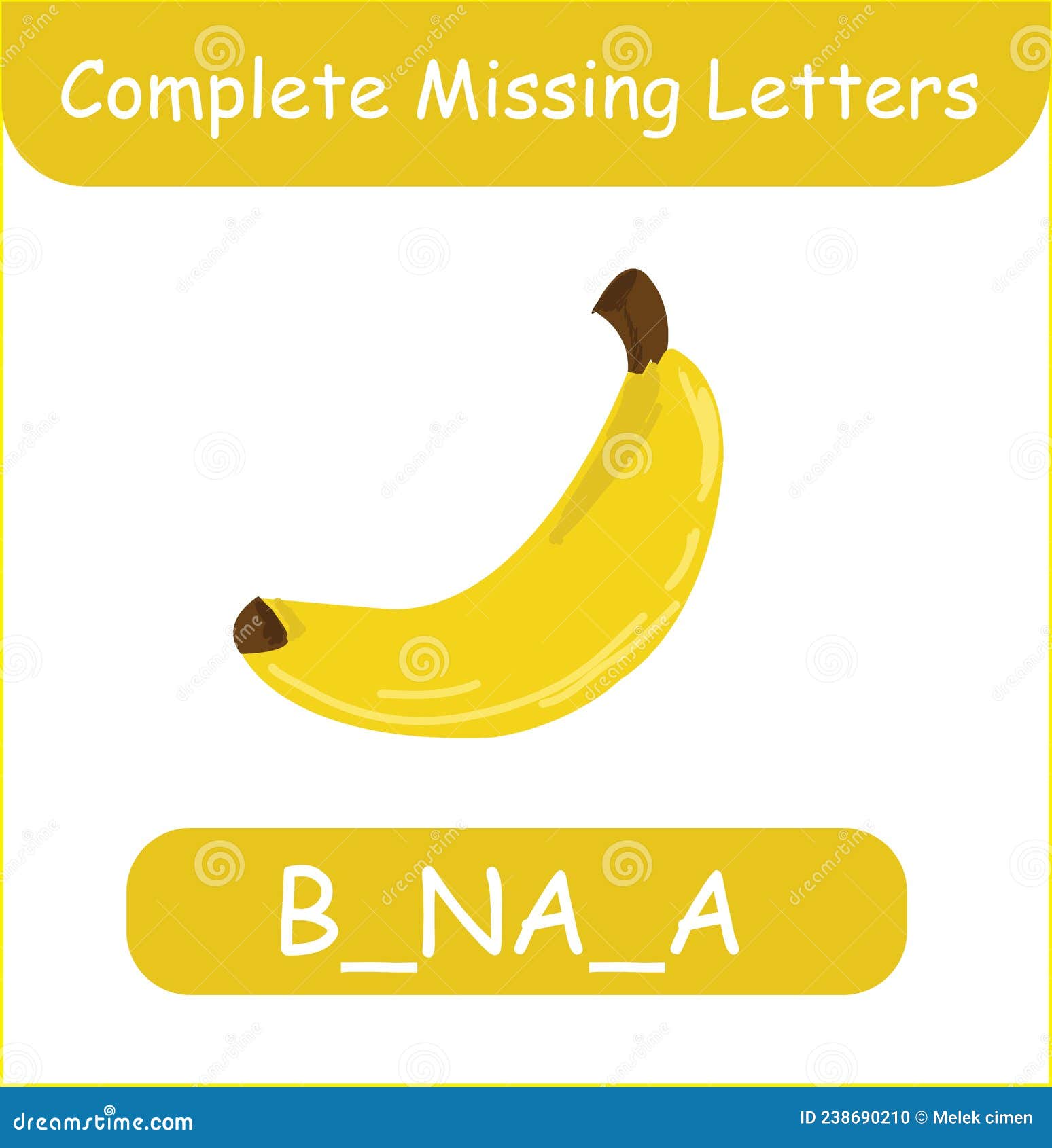Complete Missing Letters Banana Vector. Kid Training Stock Vector