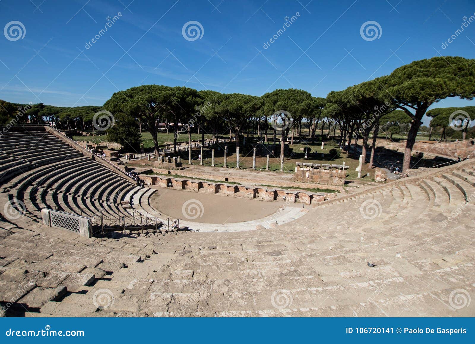 almost complete roman theater in ostia antica. drama place in an