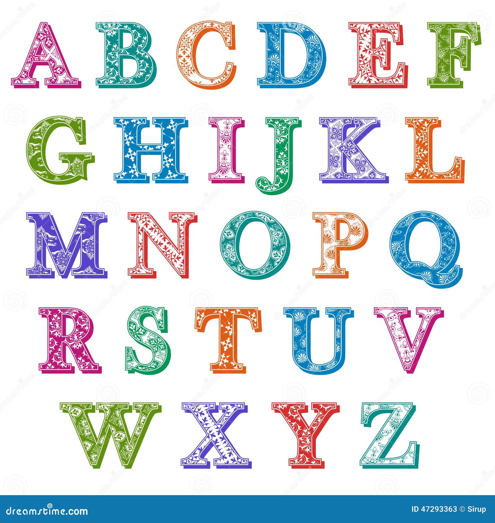 Complete Set Colorful Patterned Alphabet Letters Stock Vector - Image ...