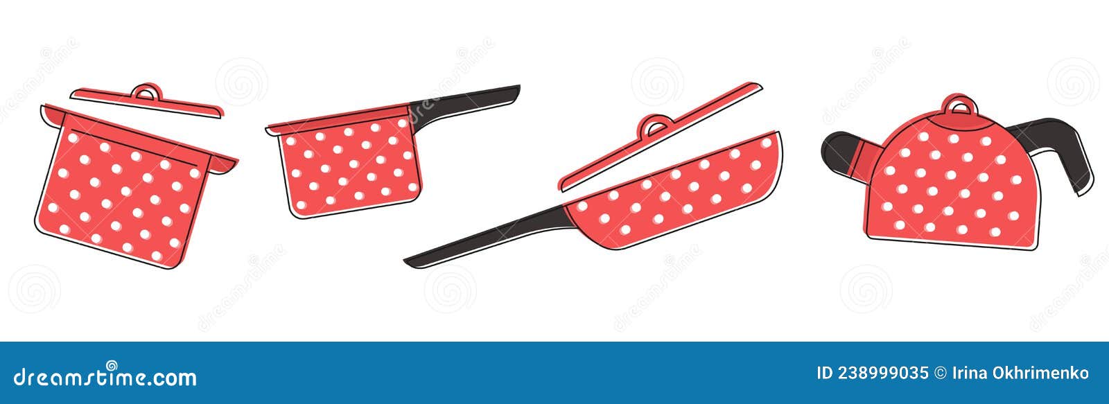 complete set of kitchen equipment, kitchen utensils. flat style  . colorful red, white and black