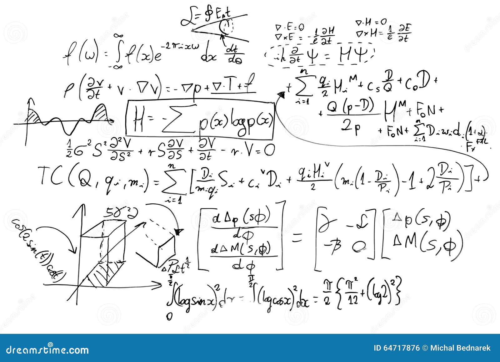 complex math formulas on whiteboard. mathematics and science with economics
