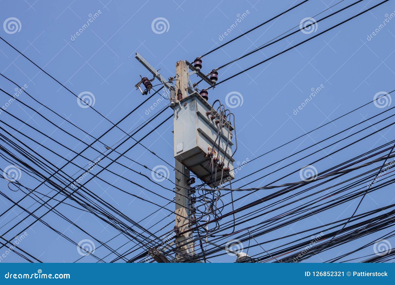 Complicate Electric Cable at Intersection on Post Stock Image Image