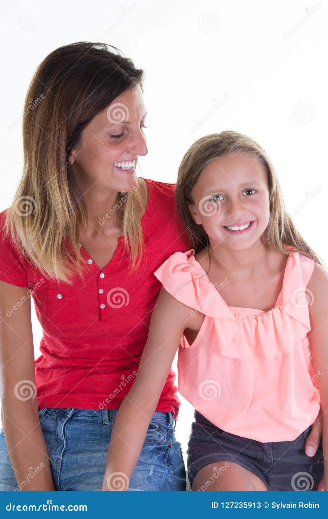 complicity and love mother daughter beauty girls on white background