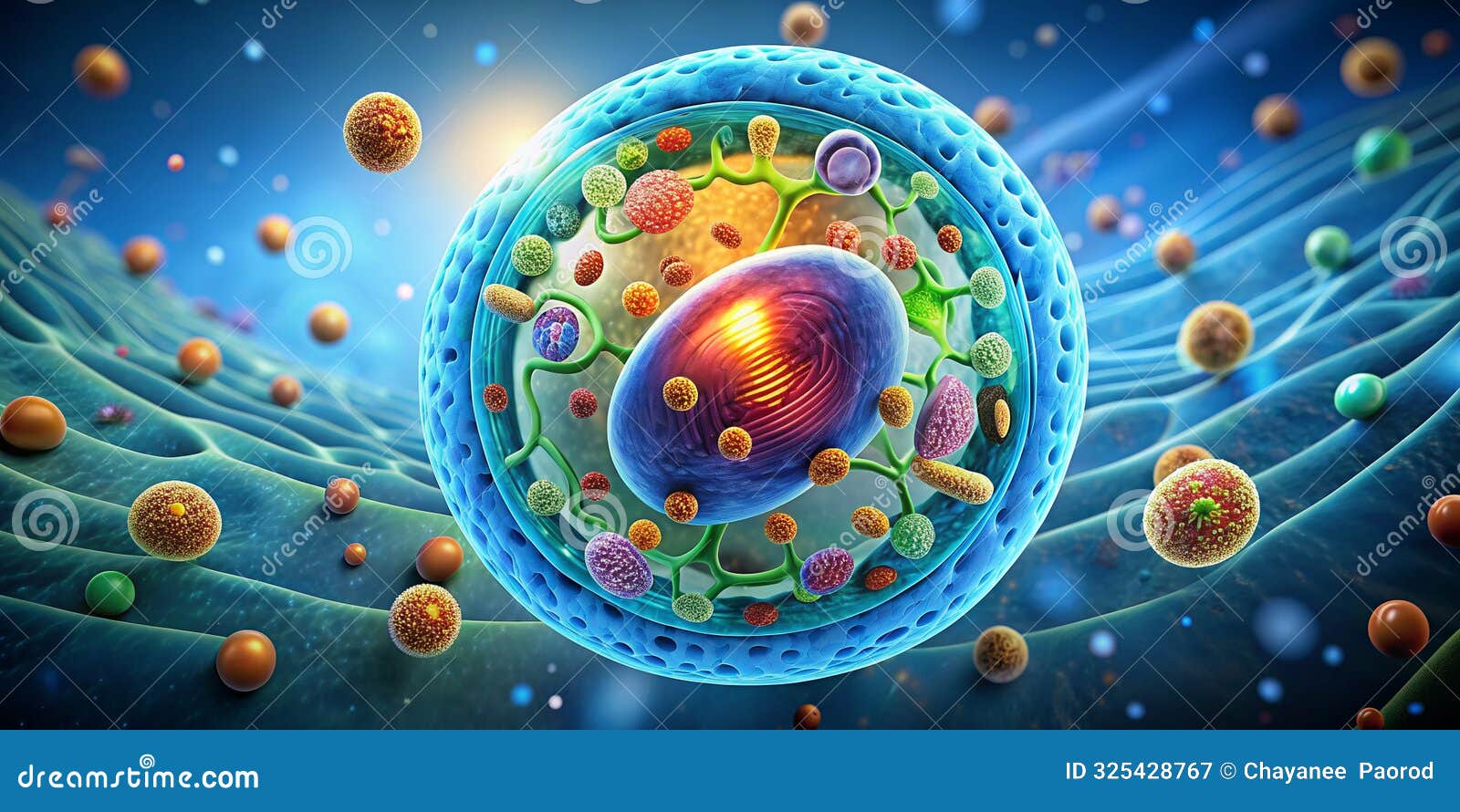 components of an eukaryotic cell nucleus and organelles and plasma membrane  alpha channel ai generative