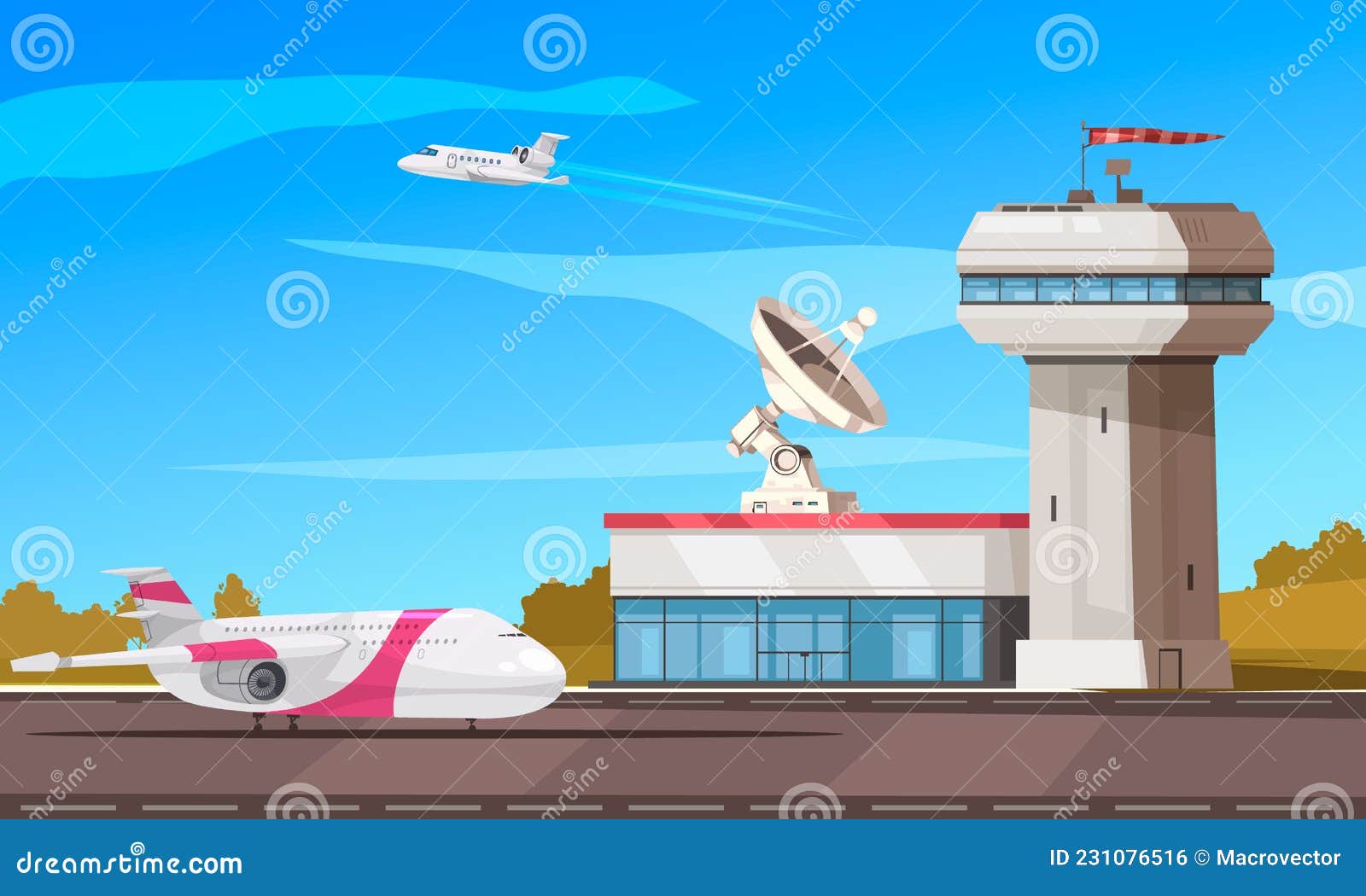 Composición De Dibujos Animados Al Aire Libre Del Aeropuerto Ilustración  del Vector - Ilustración de control, piloto: 231076516