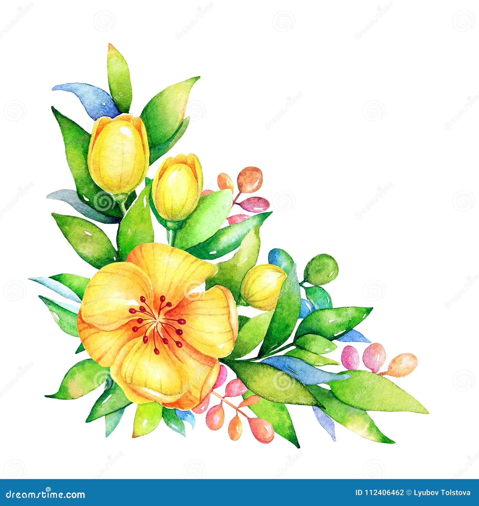 Composición Decorativa De La Acuarela Con Las Flores Amarillas De La  Primavera Stock de ilustración - Ilustración de aislado, marco: 112406462