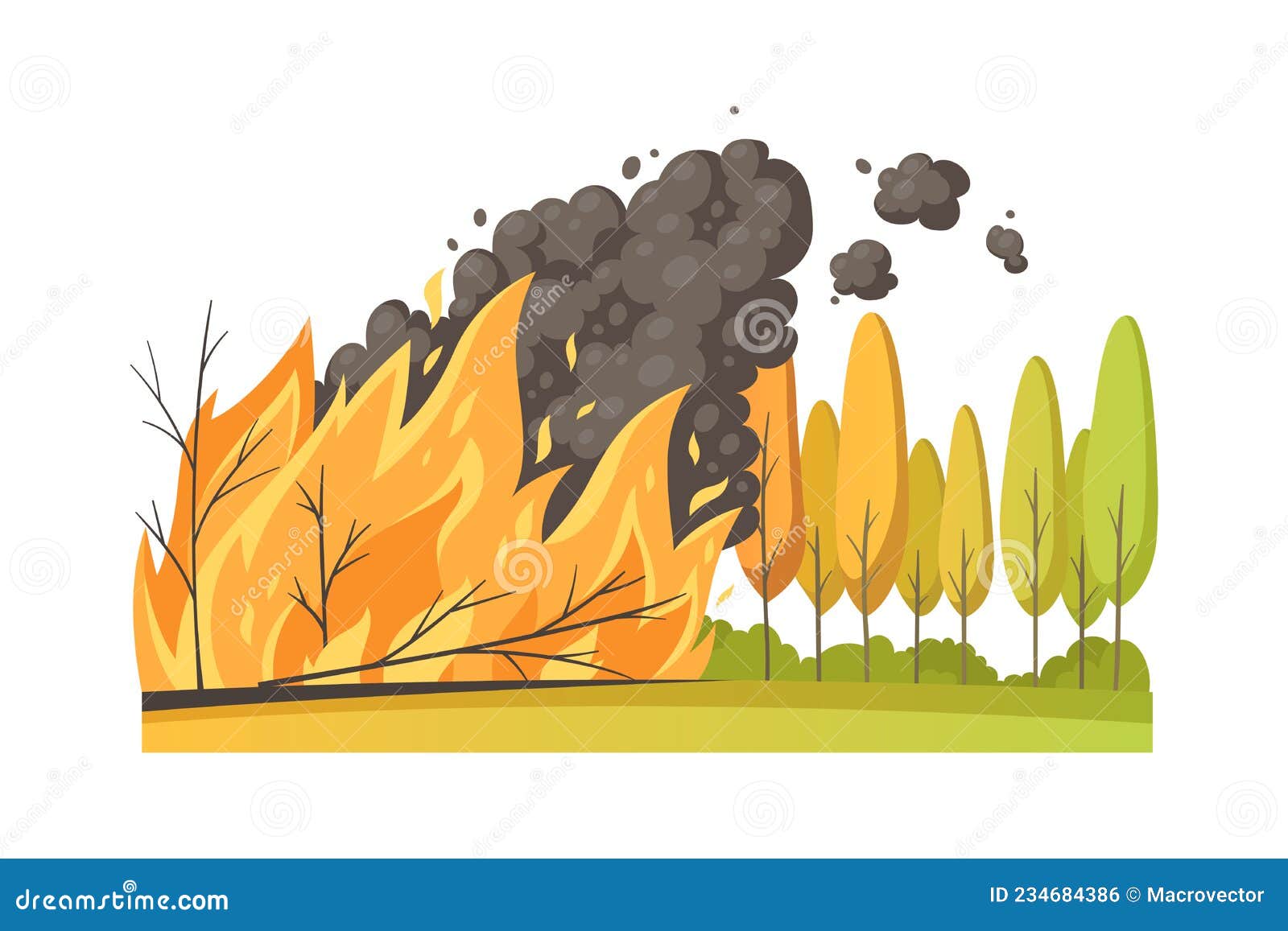 Composición En Caso De Catástrofe De Incendios Forestales Ilustración del  Vector - Ilustración de travieso, historieta: 234684386