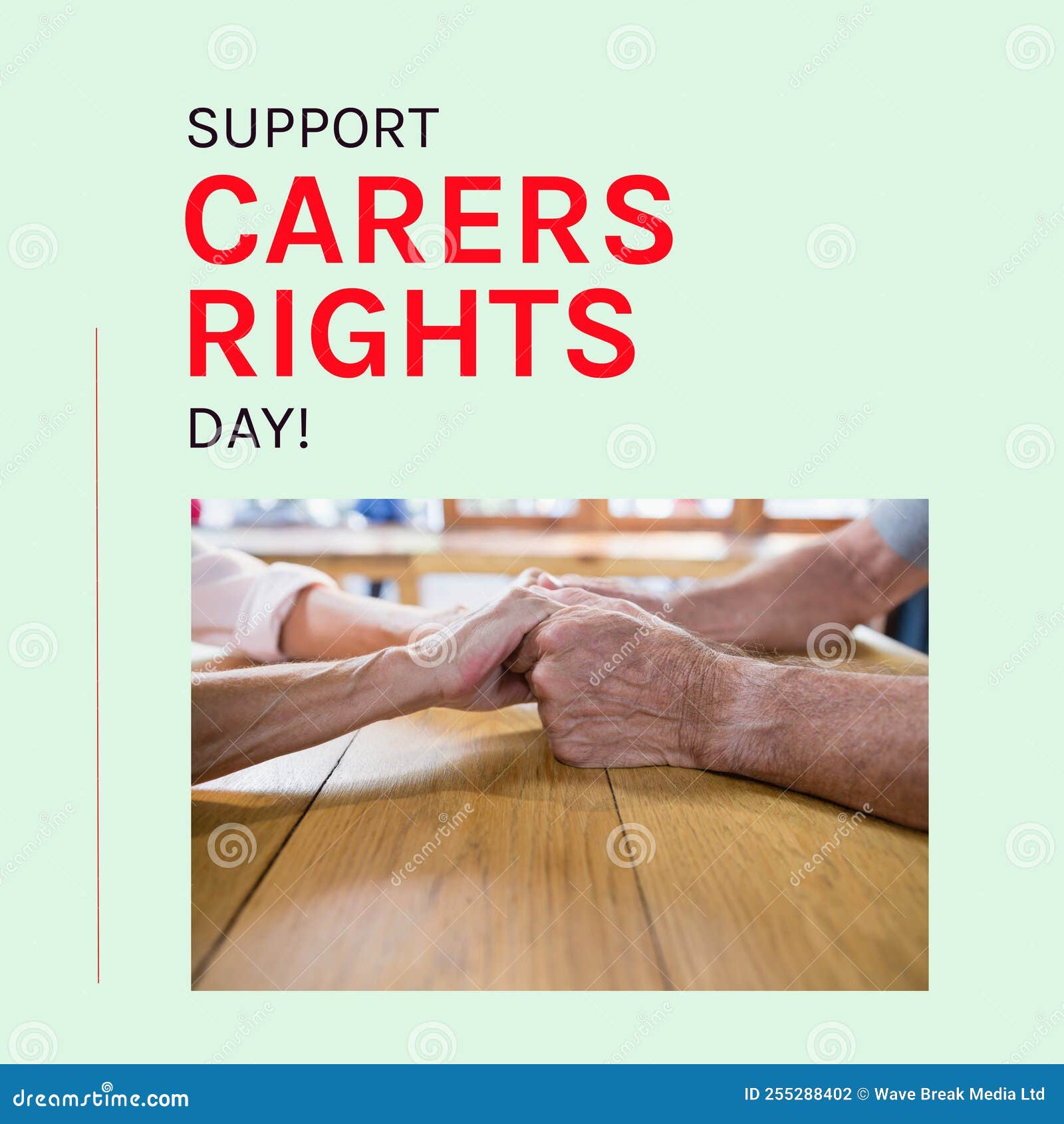 composite of close-up of senior couple holding hands on table and support carers rights day text