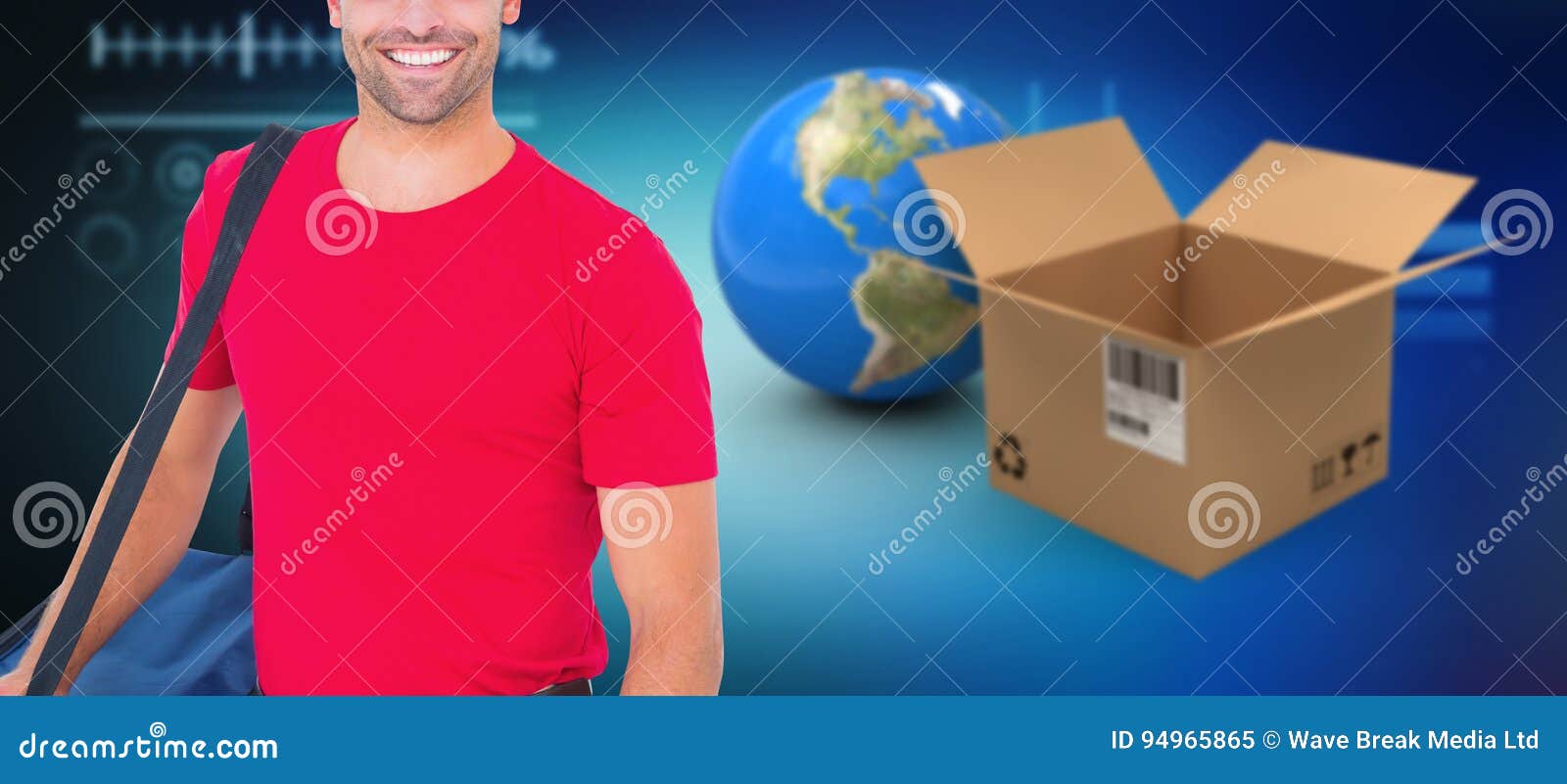 Composite 3d Image of Pizza Delivery Man Holding Bag Stock Image