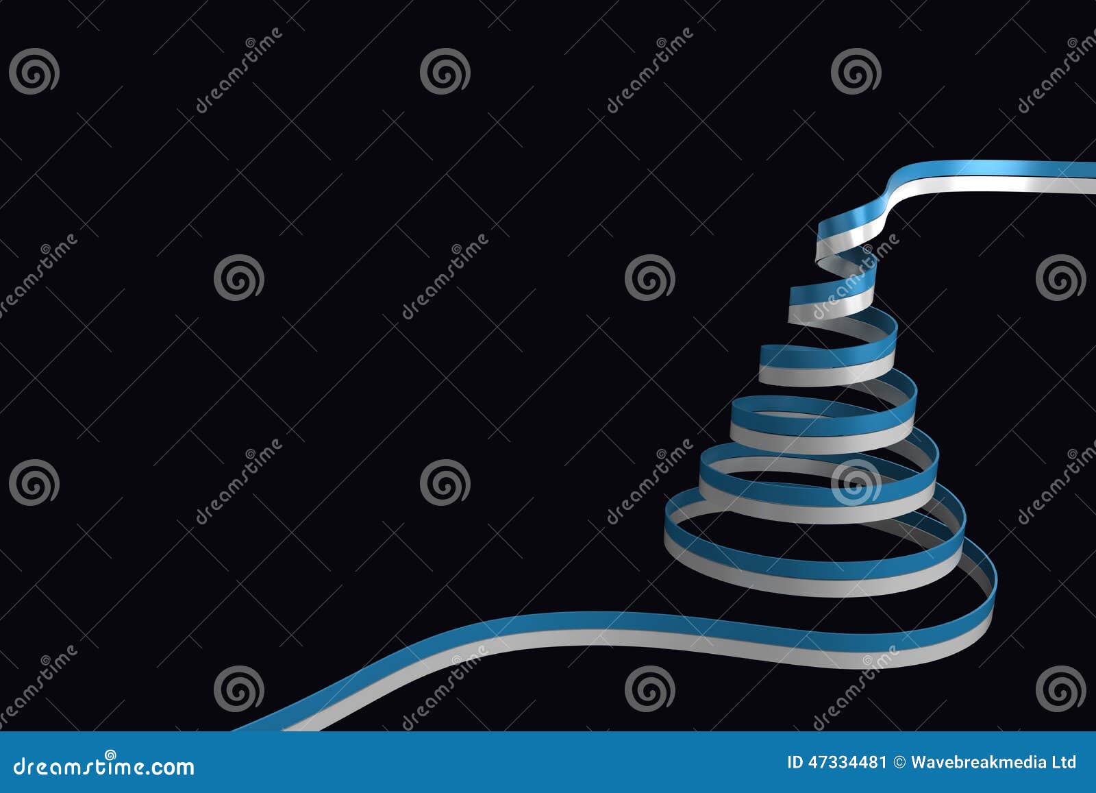 Composite Image of Blue and Silver Christmas Tree Ribbon Stock