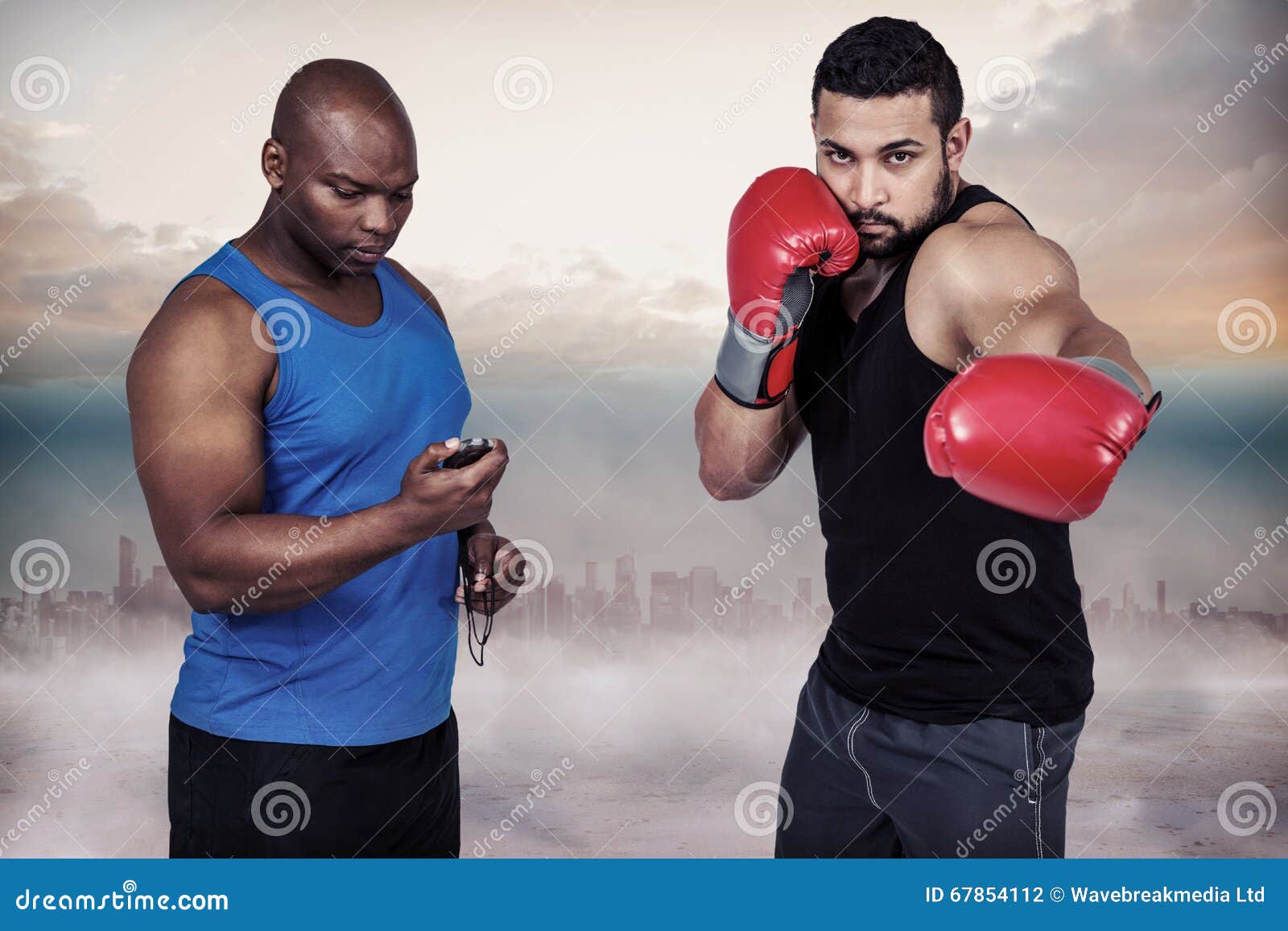 Composite Image of Boxing Coach with His Fighter Stock Photo Image of health, city 67854112