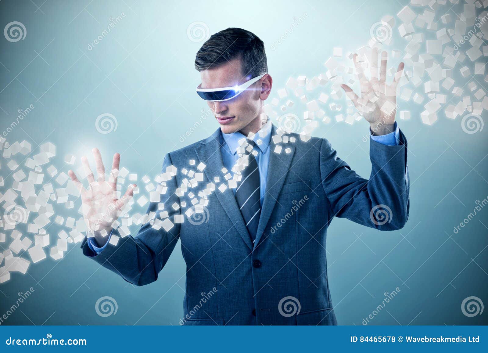 Composite Image Of Businessman Imagining While Using Virtual - 