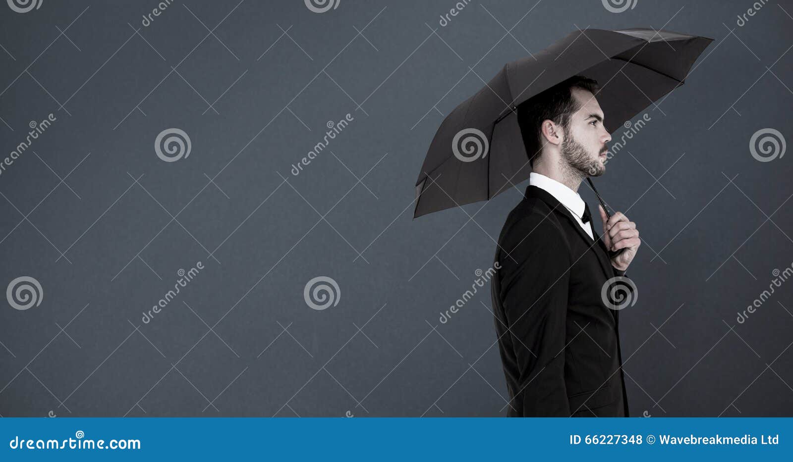 Composite Image of Businessman Under Umbrella while Holding a Briefcase Stock Photo Image of