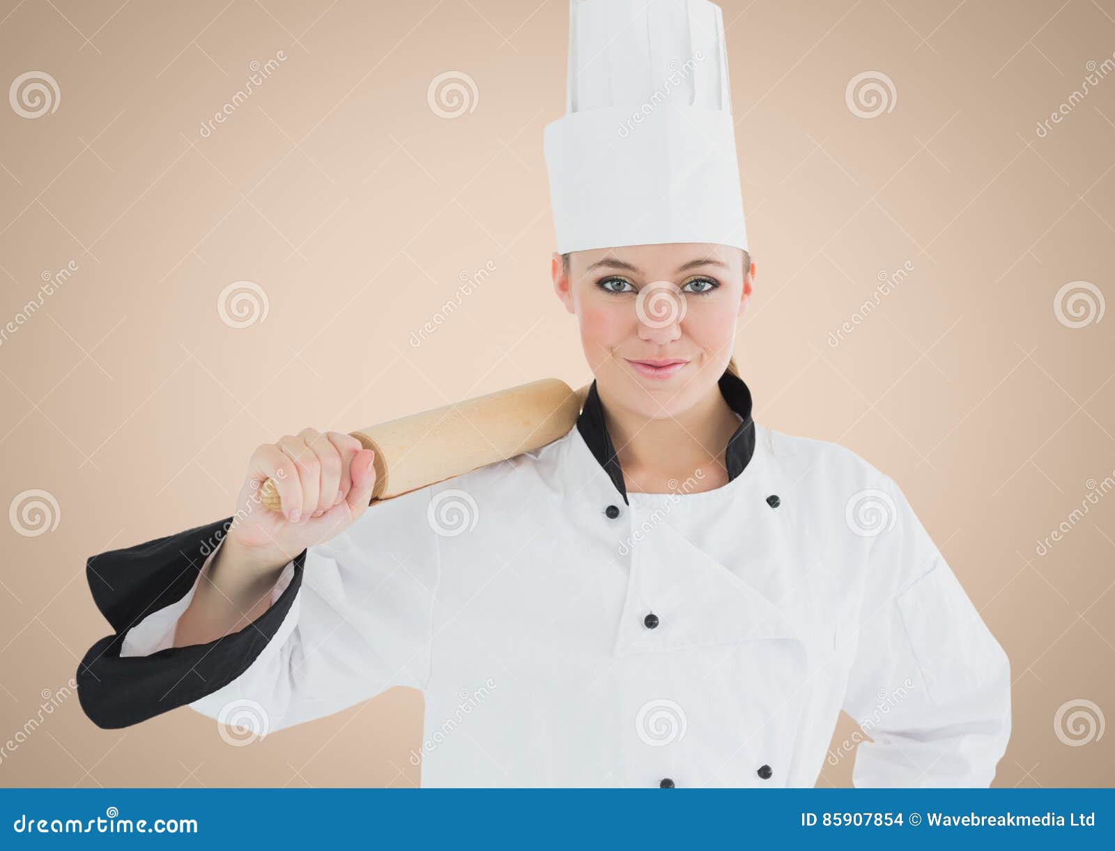 Composite Image of Chef with Rolling Pin Against Cream Background Stock ...