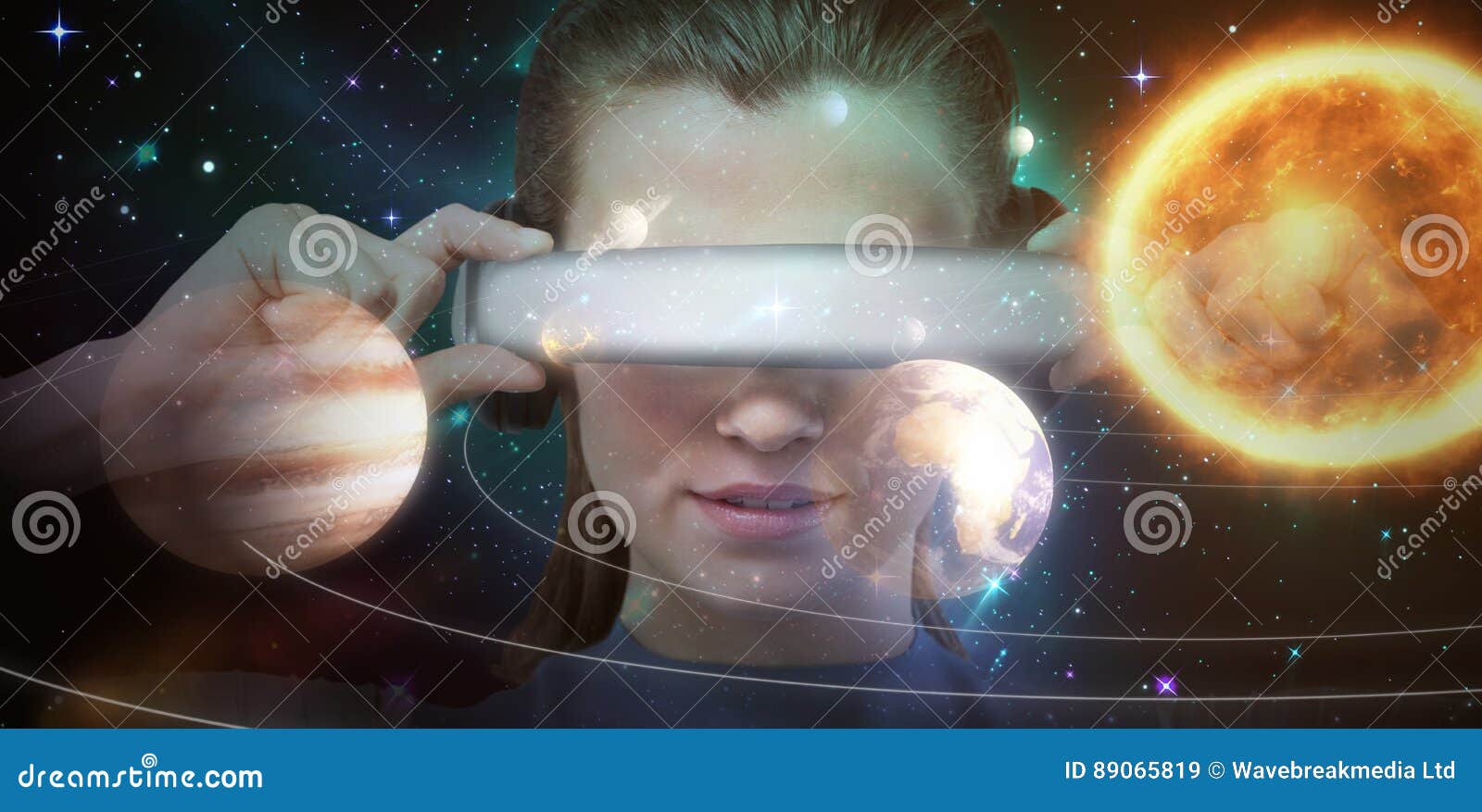 Composite Image Of Close Up Of Brunette Wearing Virtual