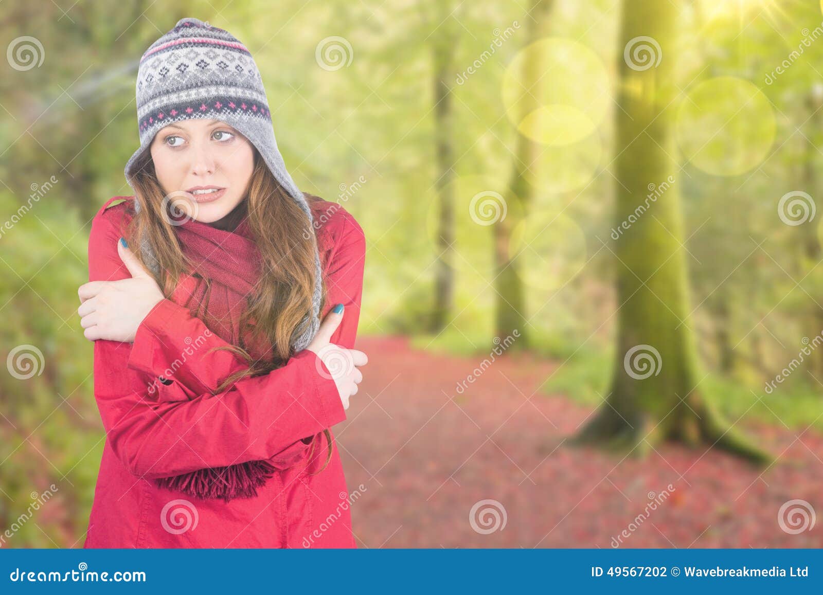 Composite Image of Cold Redhead Wearing Coat and Hat Stock Photo ...