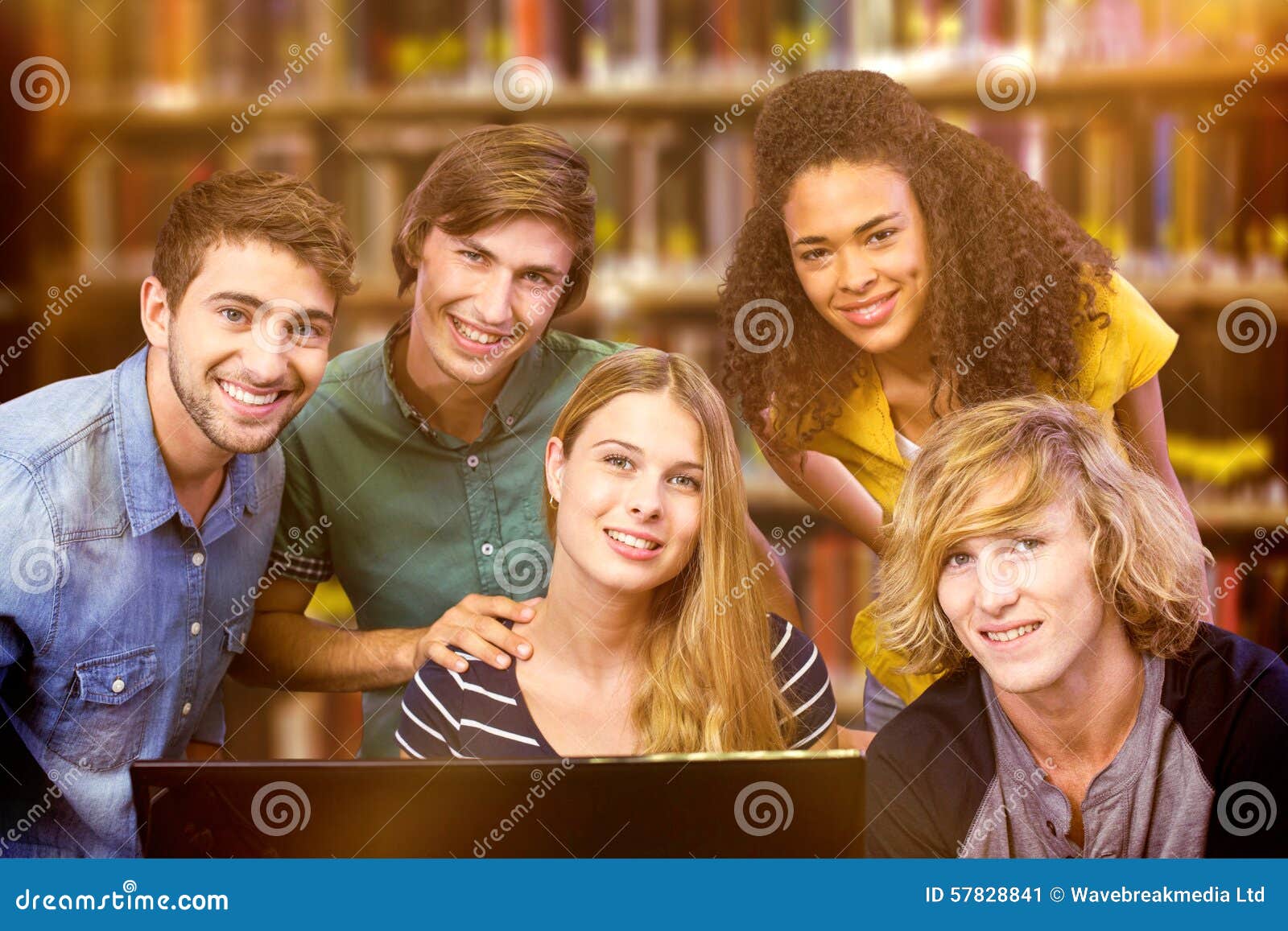 Composite Image of College Students Using Computer Stock Image Image