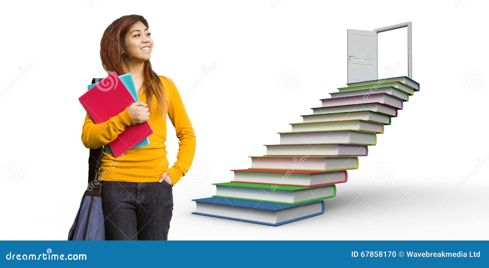 Composite Image Of Female College Student With Books In Park Stock