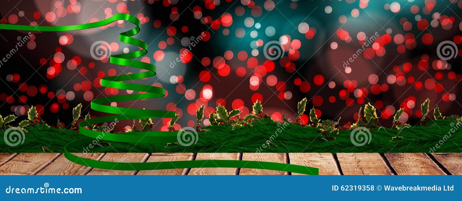 Composite Image of Green Christmas Tree Ribbon Stock Illustration