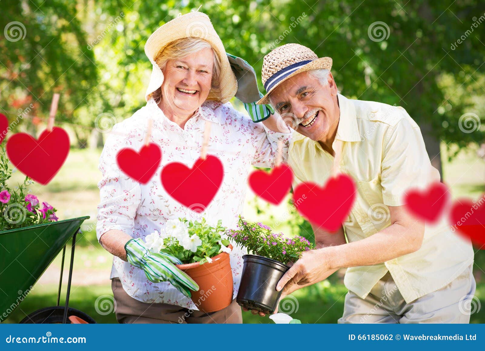 Composite Image of Happy Senior Couple Gardening Stock Photo - Image of ...