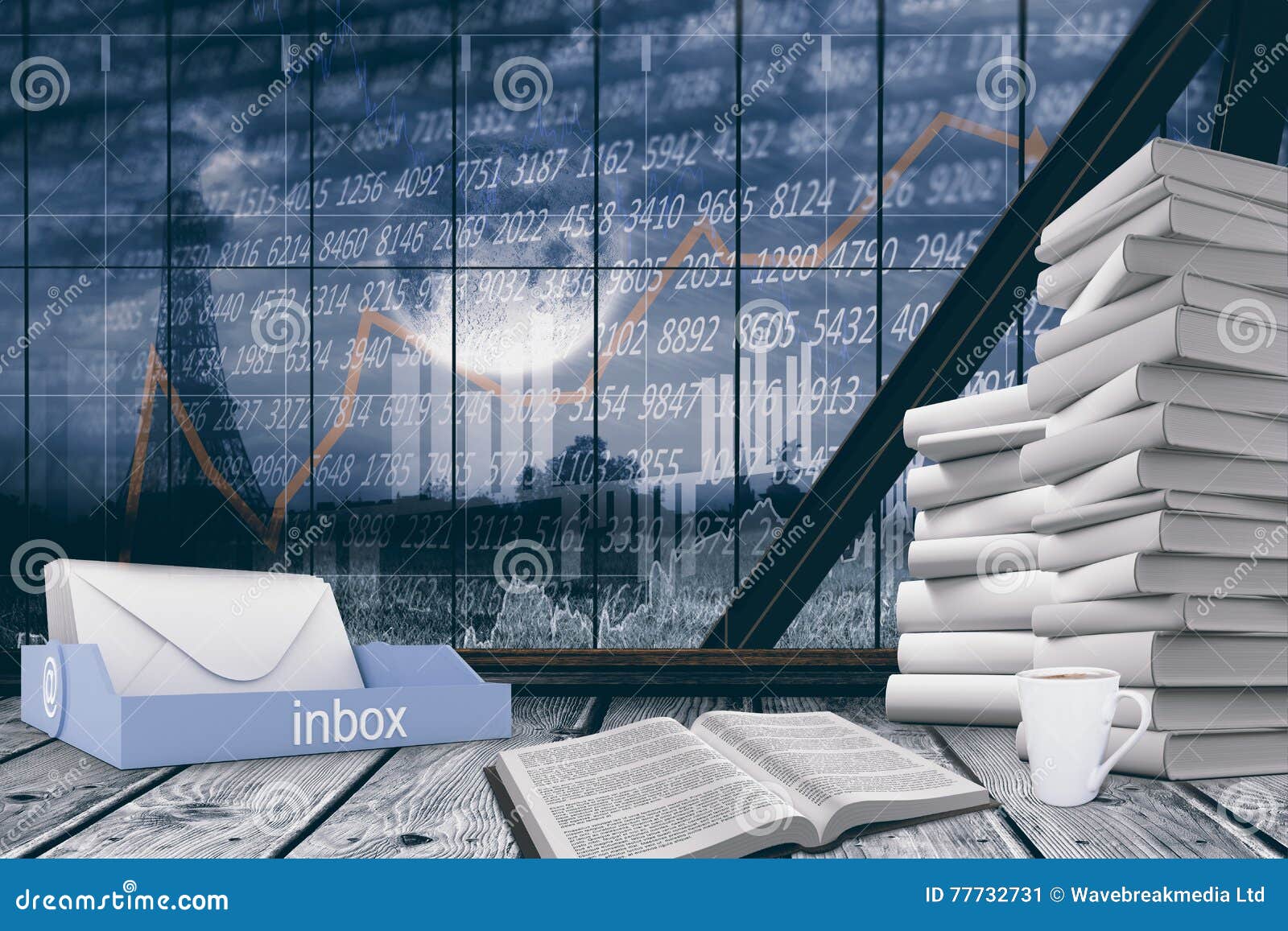 Composite Image of an Inbox beside Books Stock Illustration