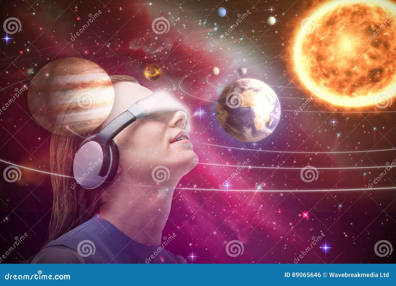 Composite Image Of Low Angle View Of Brunette Using Virtual