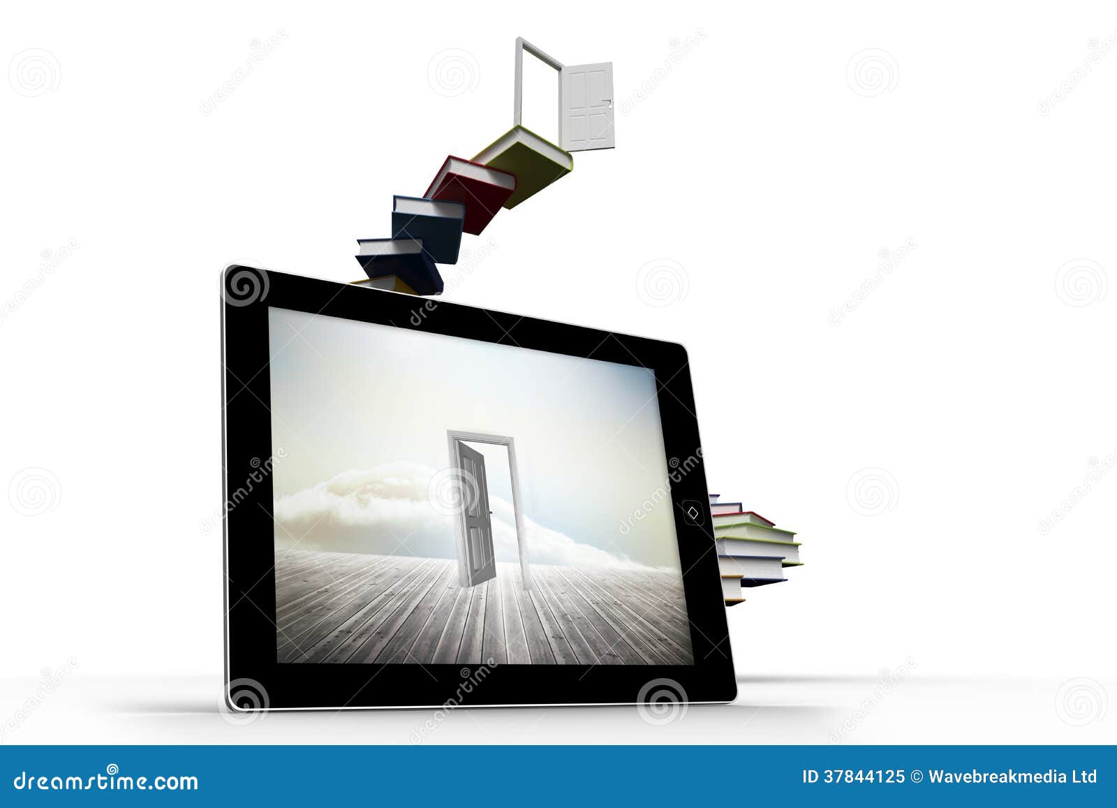 composite image of open door on tablet screen