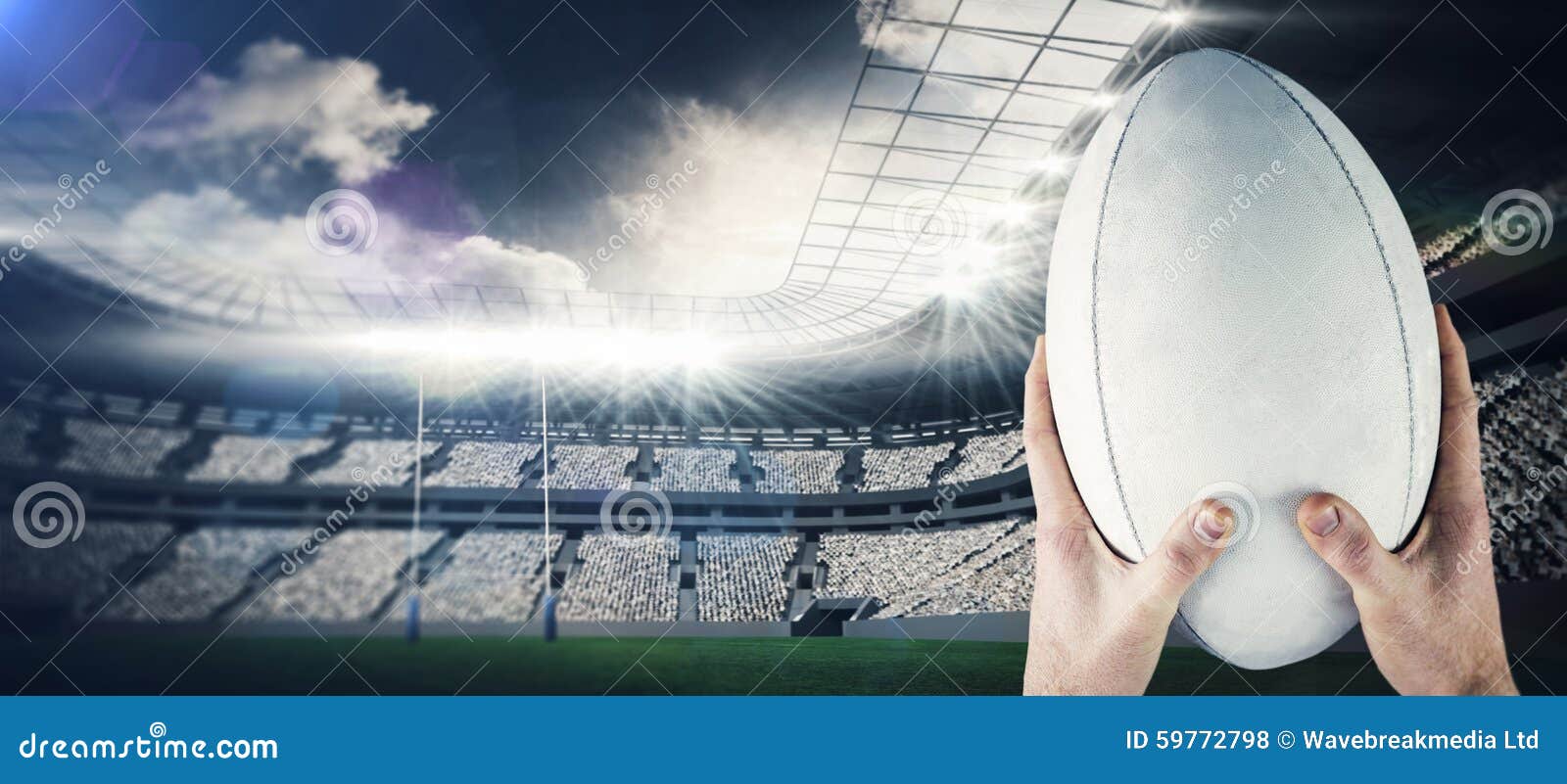 Composite Image of Rugby Player Catching a Rugby Ball Stock Photo