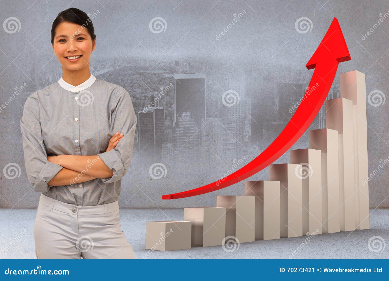 composite image of selfassured businesswoman with folded arms