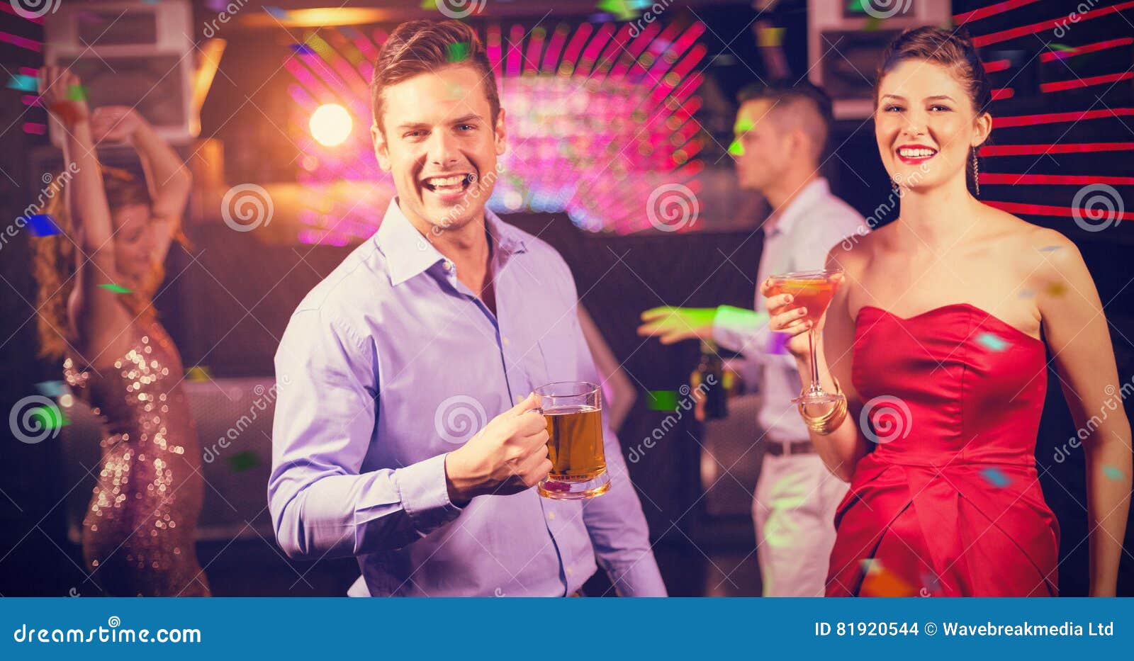 Composite Image of Smiling Couple Holding Glass of Beer and Cocktail ...