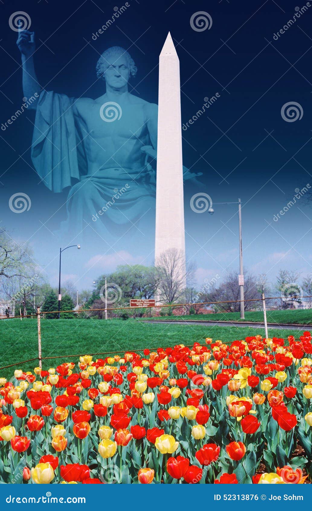Composite Image of Washington Monument and Statue of Washington