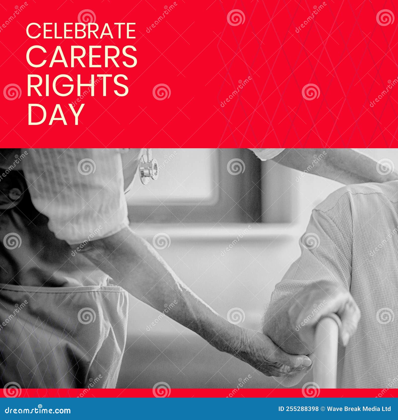 composite of midsection of doctor assisting senior man on wheelchair and celebrate carers rights day