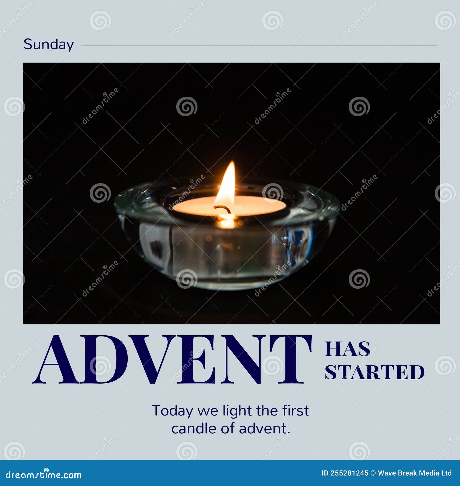 Composition of Advent Has Started Text with Candle on Blue Background
