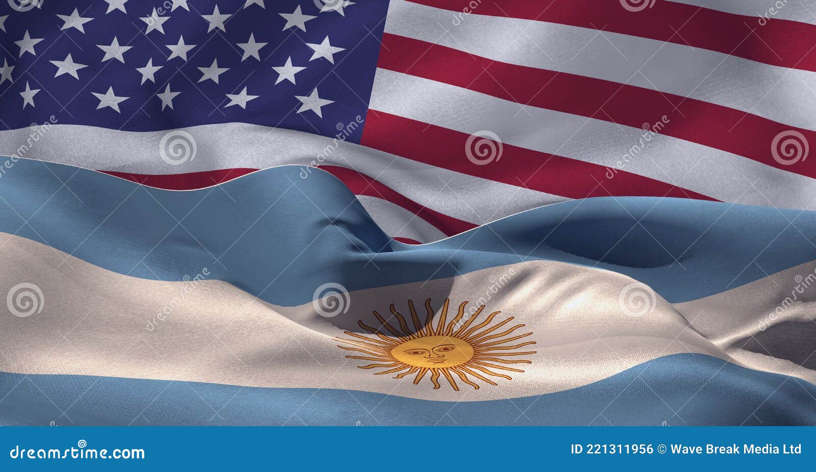 composition of argentinan and american flag billowing together