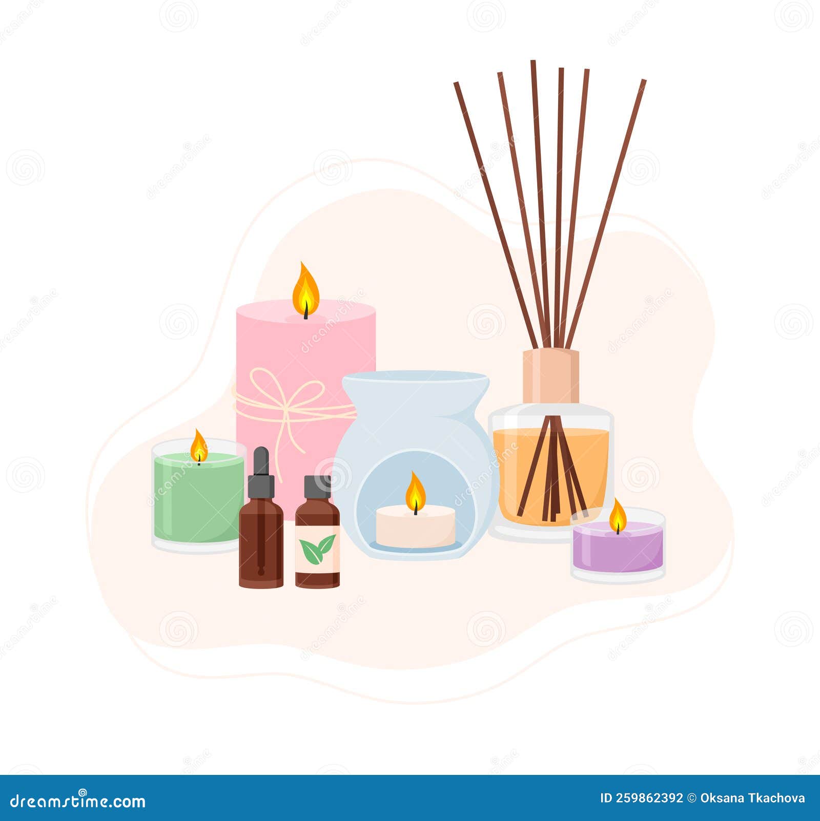 Composition of Aroma Lamp, Diffuser, Candles and Essential Oils