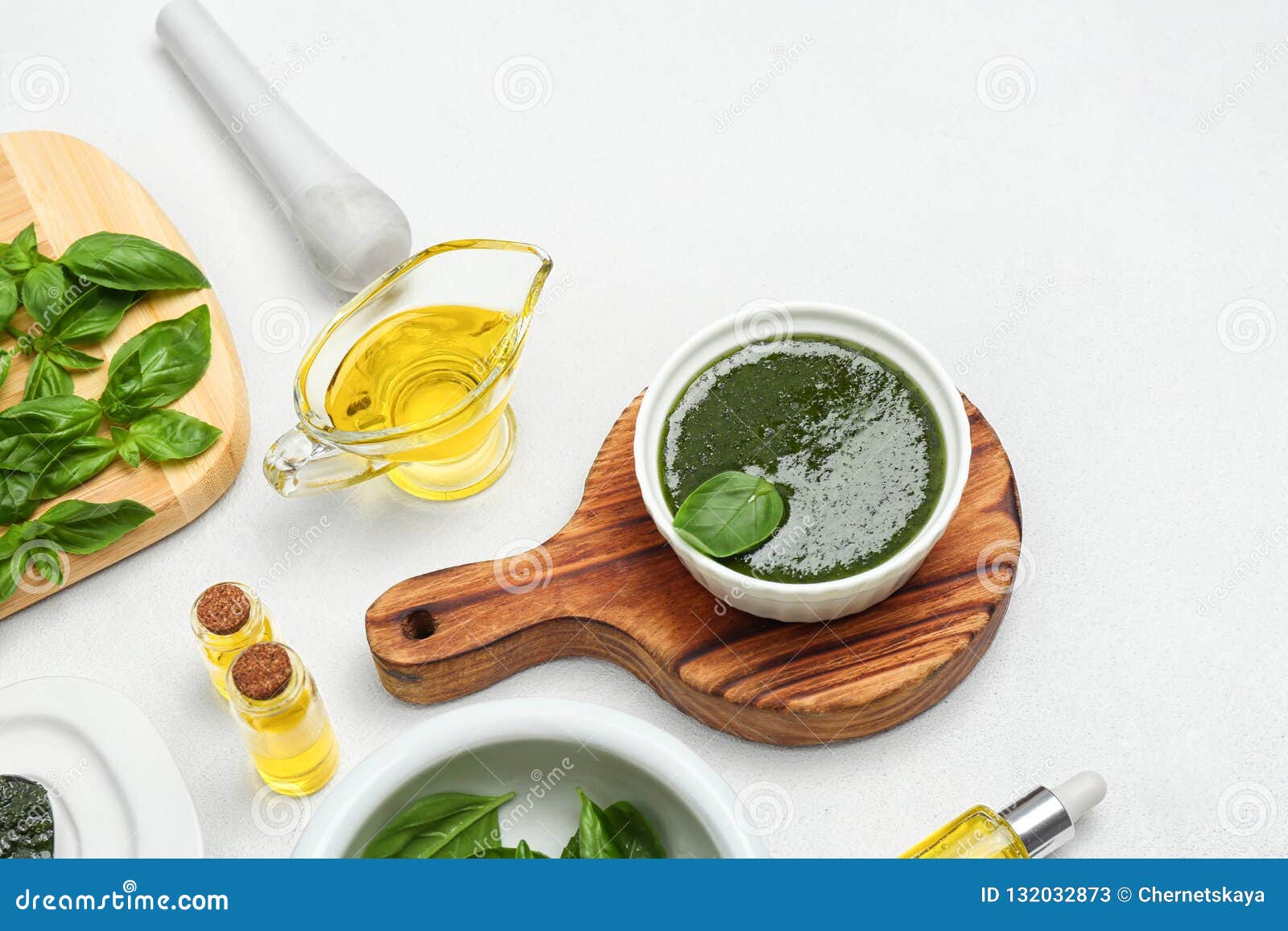 Composition with Basil Oil and Leaves Stock Image Image of ingredient