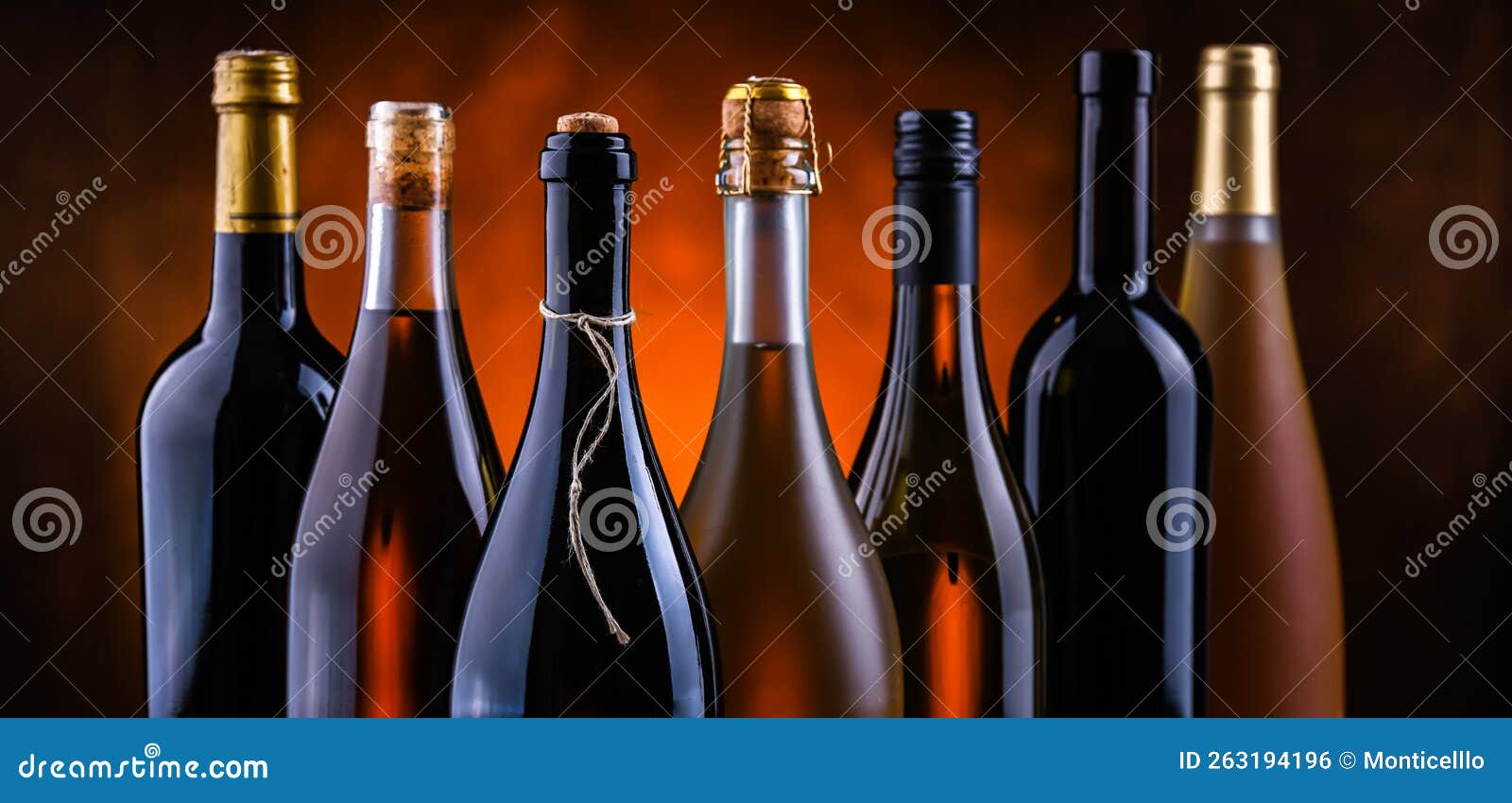 Composition with Bottles of Different Sorts of Wine Stock Photo Image