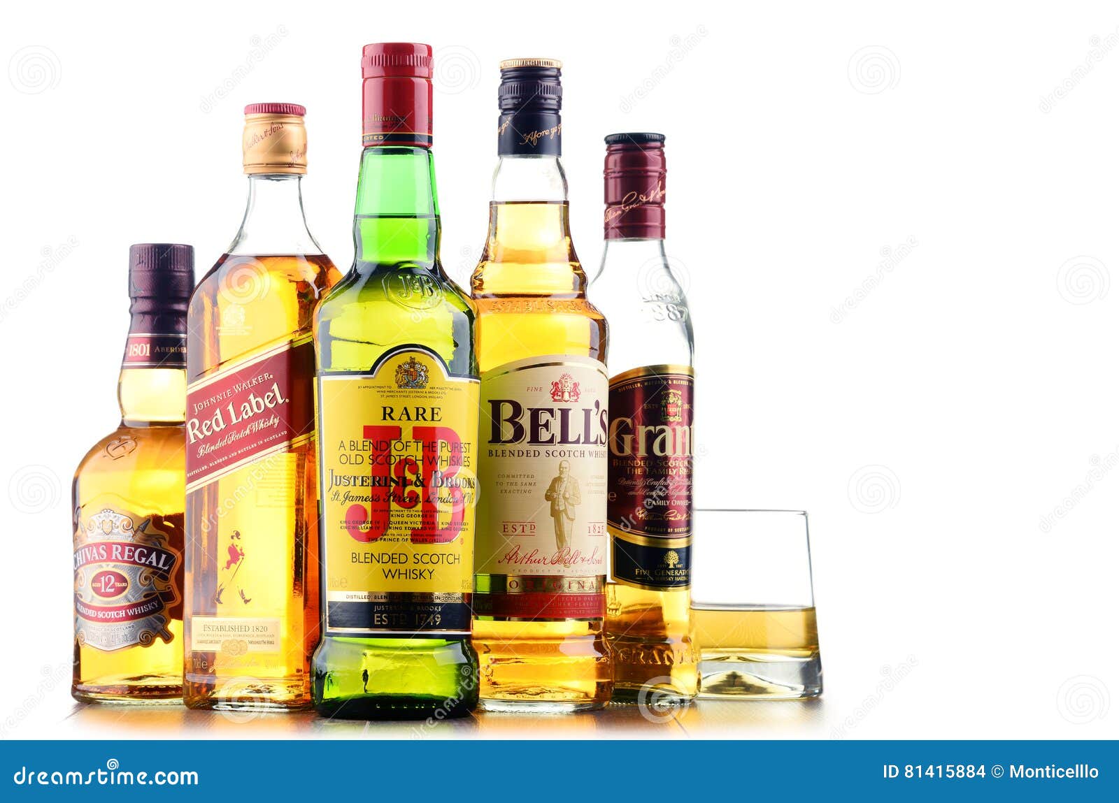 Composition With Bottles Of Popular Whiskey Brands
