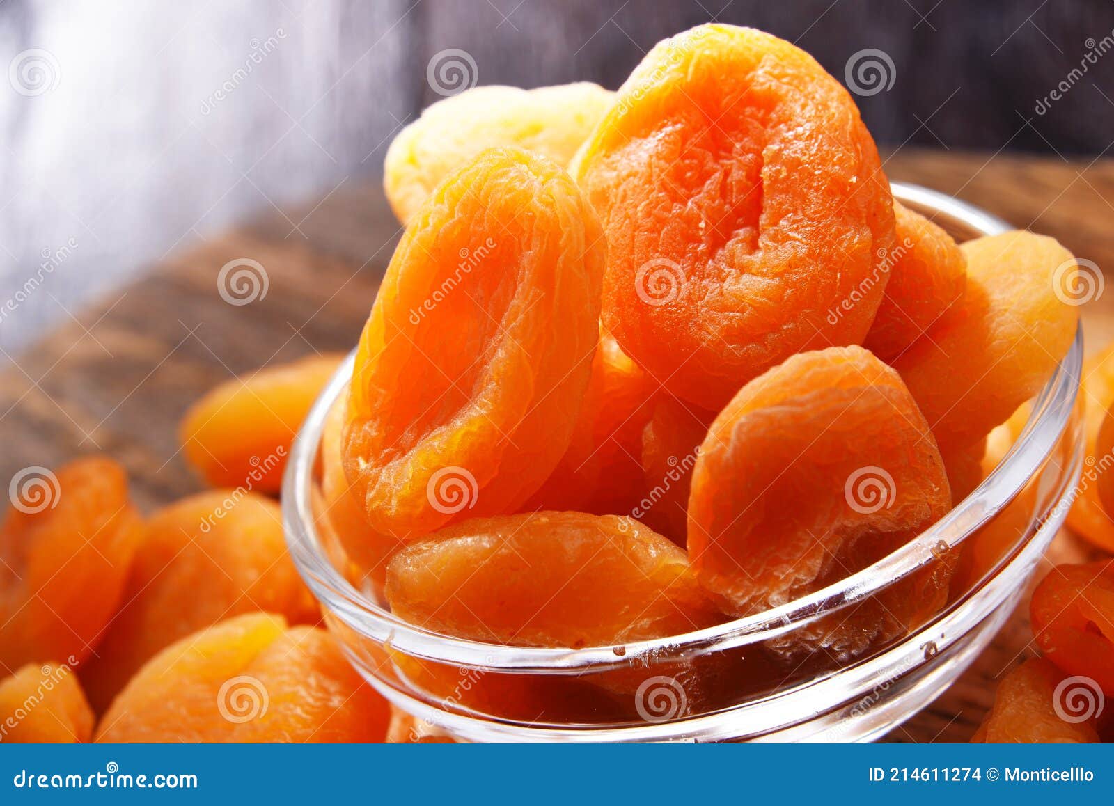 Composition with a Bowl of Dried Apricots. Delicacies Stock Photo