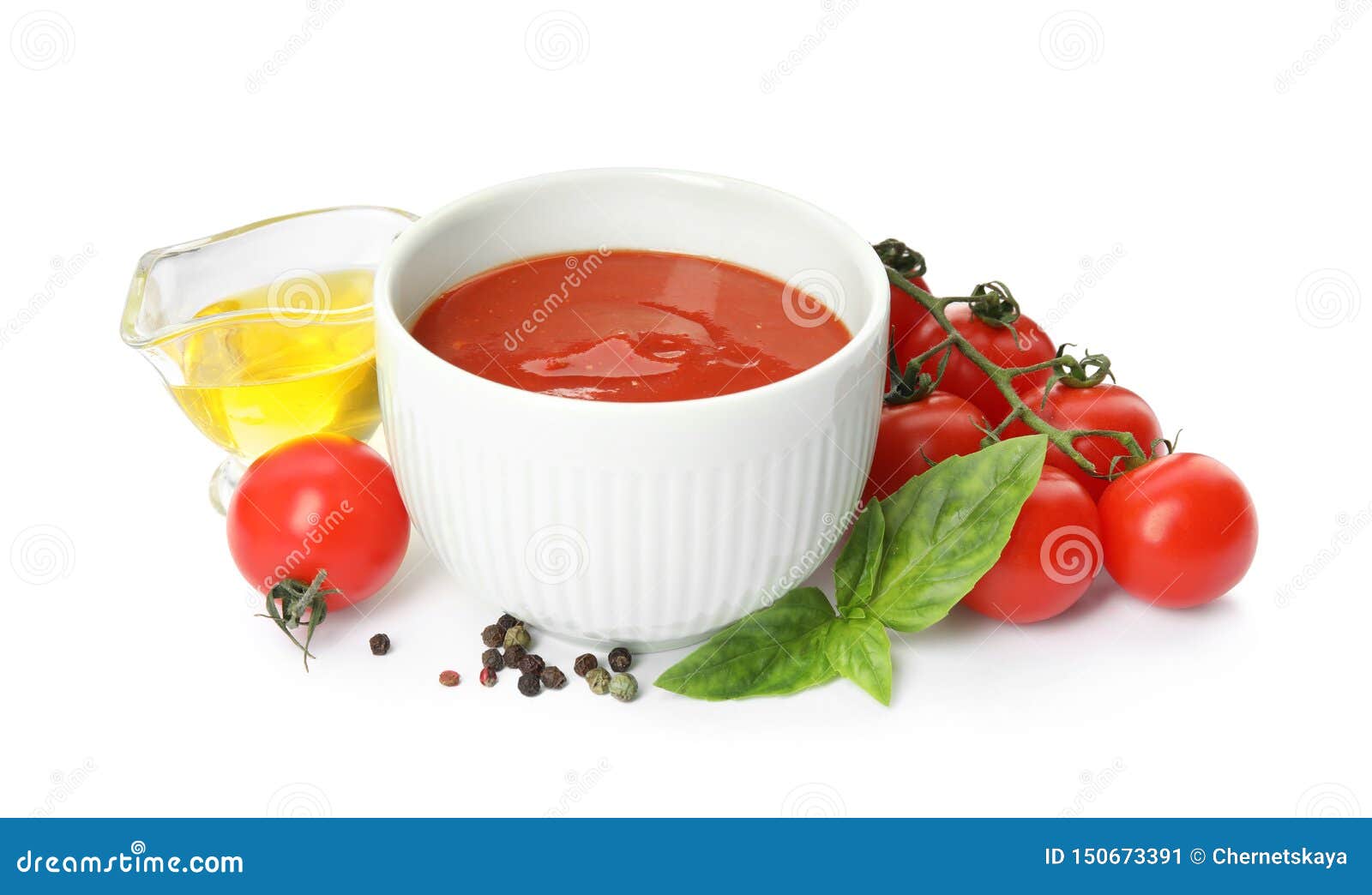 Composition with Bowl of Tomato Sauce and Vegetables Stock Image