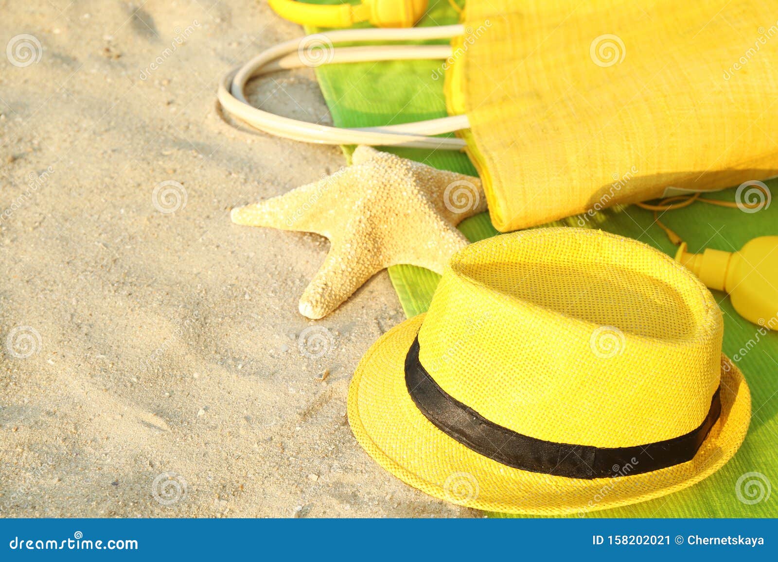 Composition with Bright Beach on Sand Stock Image Image of green