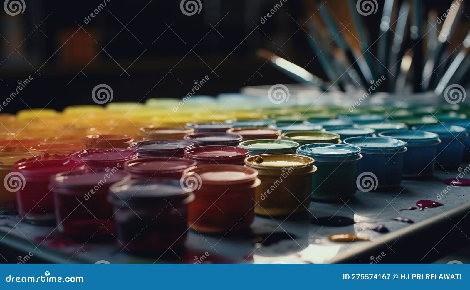 Composition with Brushes, Color Chart and Paint Containers. Generative