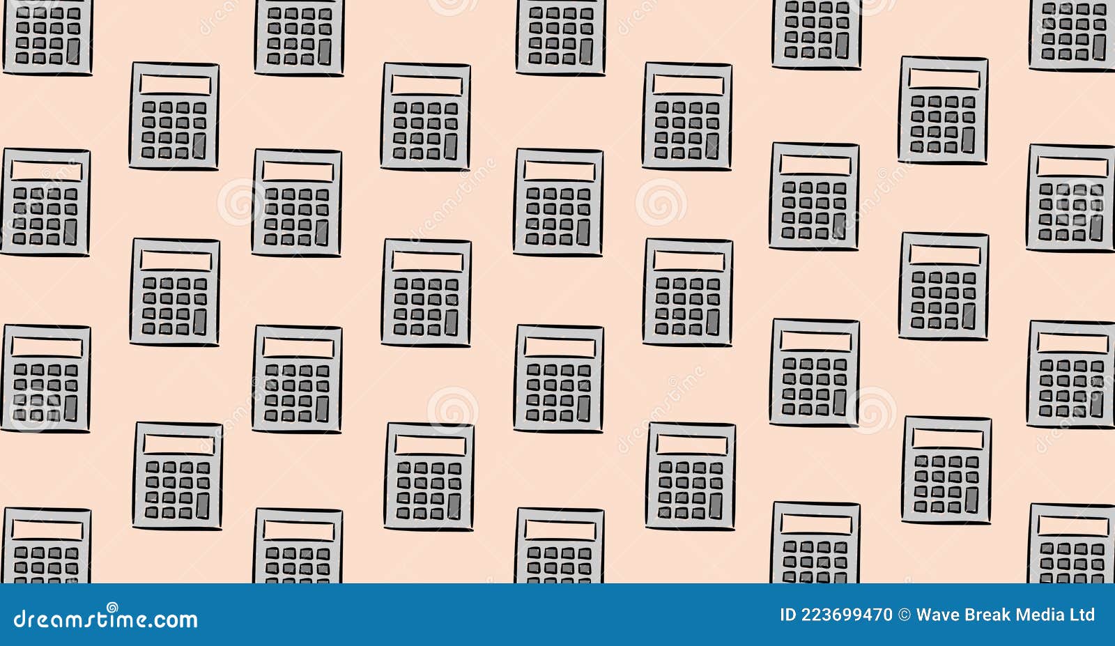 Composition of Calculators Repeated in Rows on Pale Pink Background