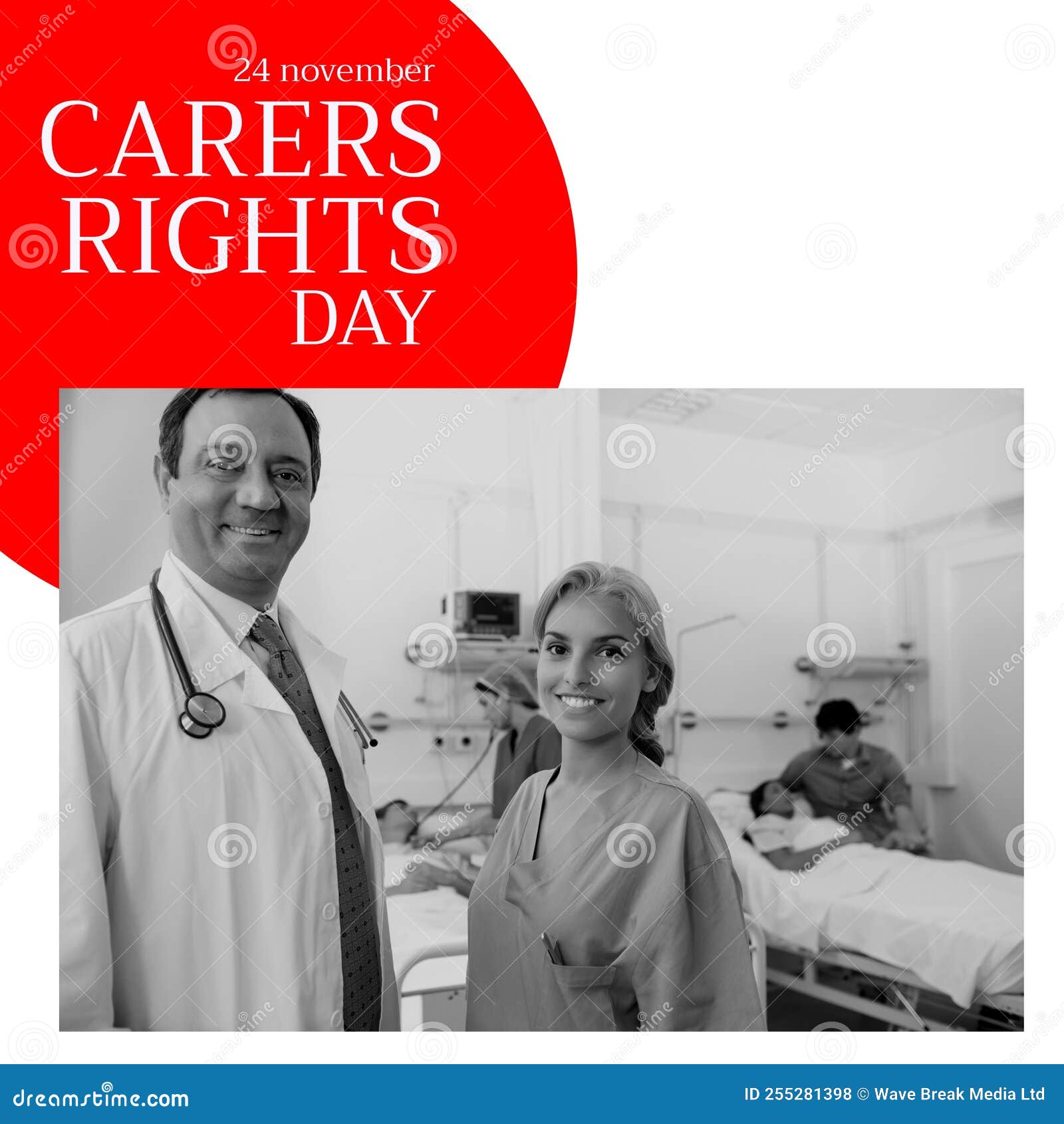 composition of carers rights day text with diverse doctors and patients