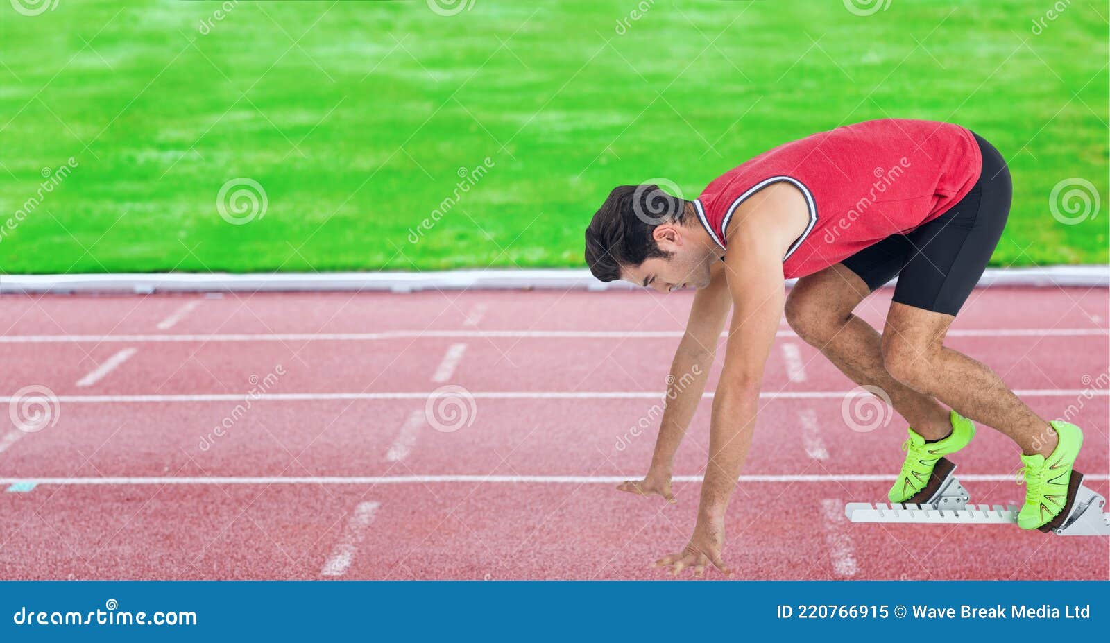 Composition of Caucasian Male Runner Over Sports Field Stock Image ...