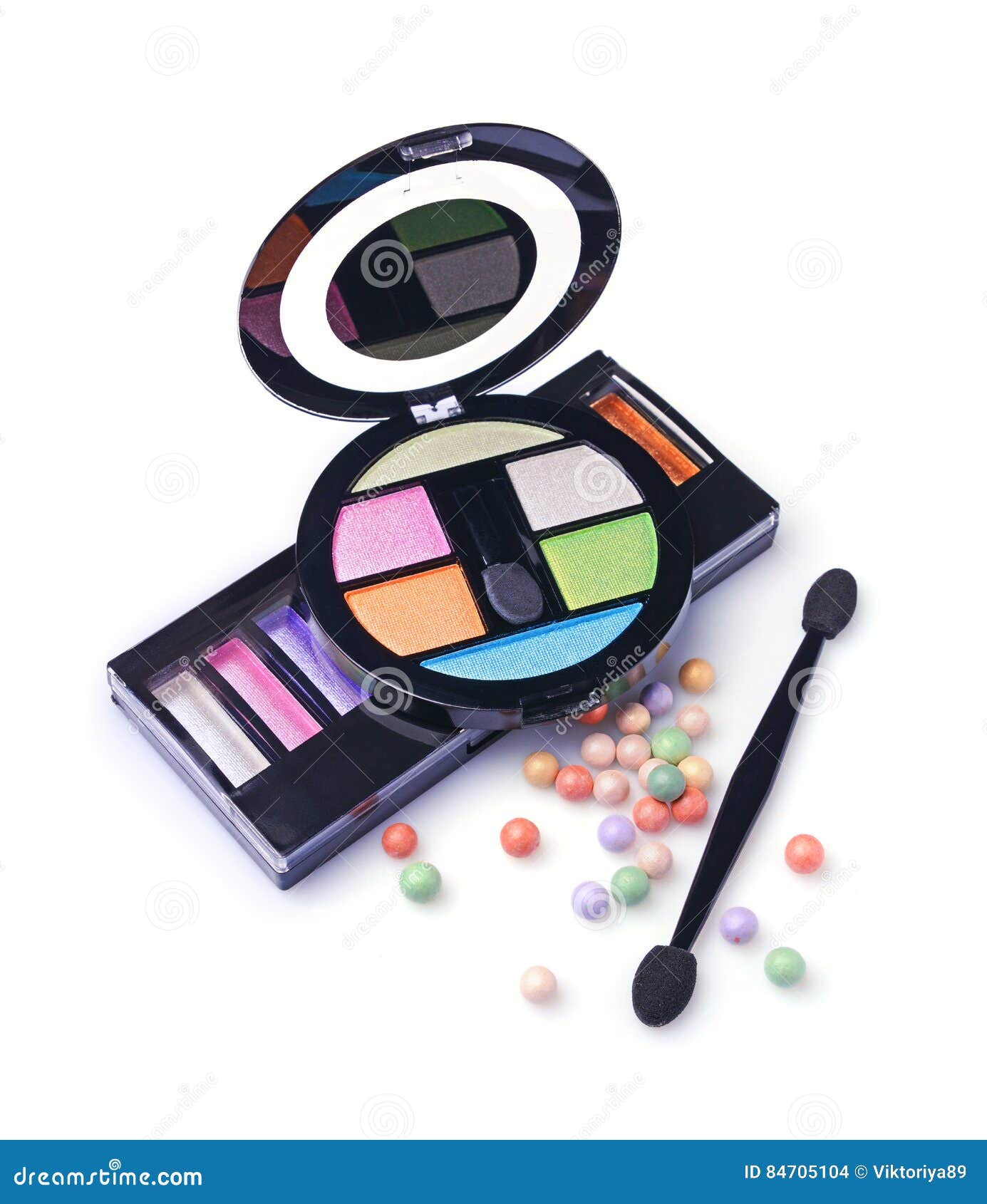 Composition of Cosmetics with Coloured Eyeshadows, Face Powder Balls