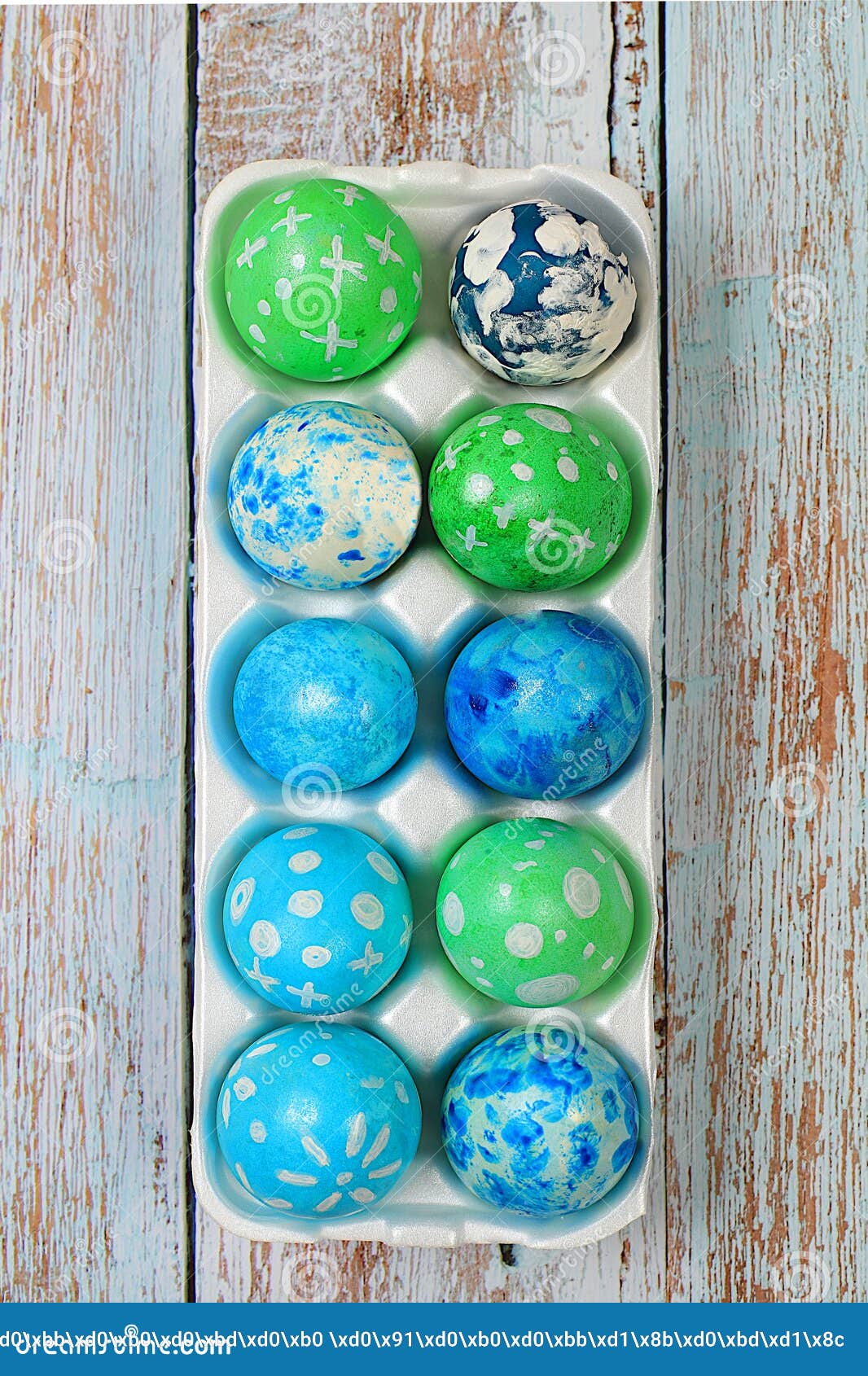 Composition with Decorated Easter Eggs in a Box.Happy Easter Concept