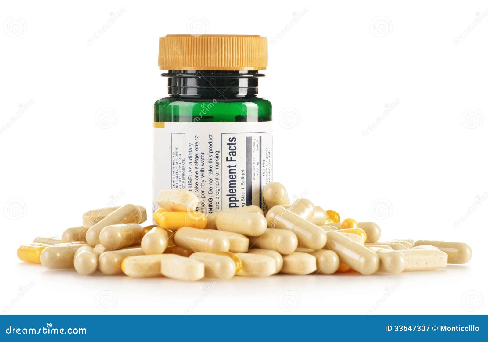Composition with Dietary Supplement Capsules. Drug Pills Stock Image