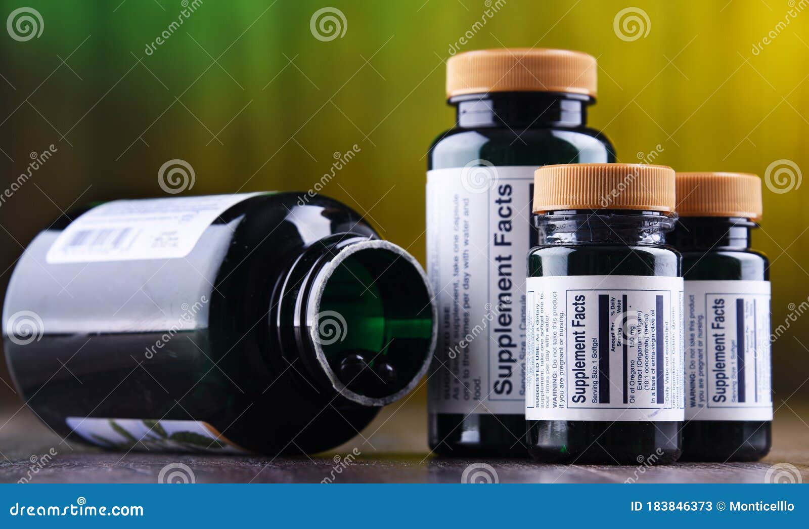 Composition with Dietary Supplement Containers. Drug Pills Stock Image